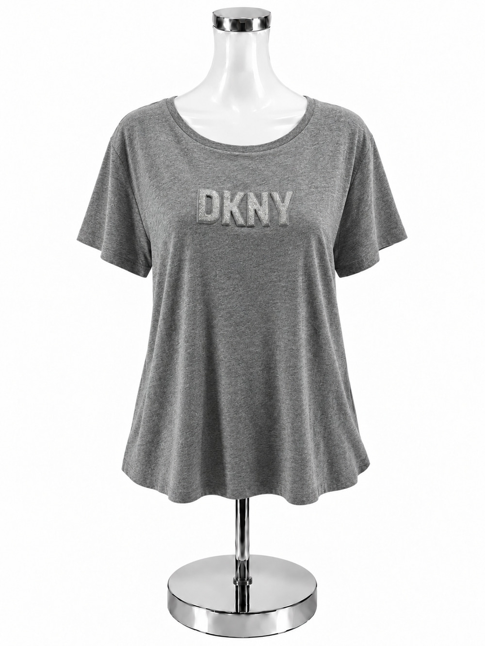 DKNY Glitter Logo Dolman Sleeve Tee Shirt Heather Gray XL New With Tags